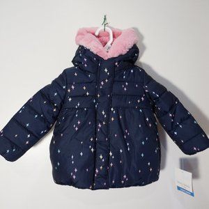 New Falls Creek Kids Girl Toddler Blue / Pink Faux Fur Hooded Jacket Coat 18 MO